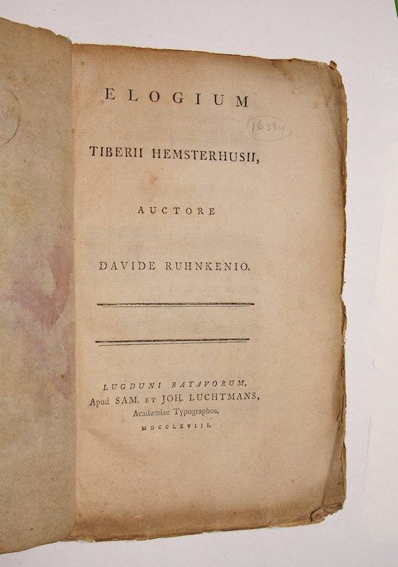 HEMSTERHUIS,T.- RUHNKEN,D. - Elogium Tiberii Hemsterhusii auctore Davide Ruhnkenio.